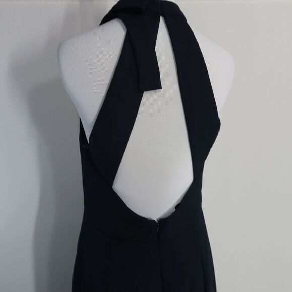 After Six Style 6827 Midnight Navy Crepe Bow-Neck Open-Back Trumpet Gown 14 - Picture 6 of 12